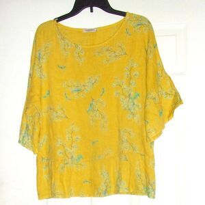 Linen Shirt Valentina Naldi Linen Bell Sleeves Ruffle at Hem Sz. L Italy